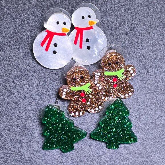 Christmas-Themed Glitter and Pearlescent Earrings Set (NWOT) - Picture 2 of 4